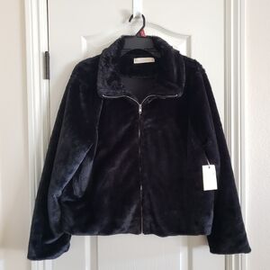 Fair Haven Women’s Faux Fur Black Zip Fuzzy Mobwife Boxy Large Jacket NWT